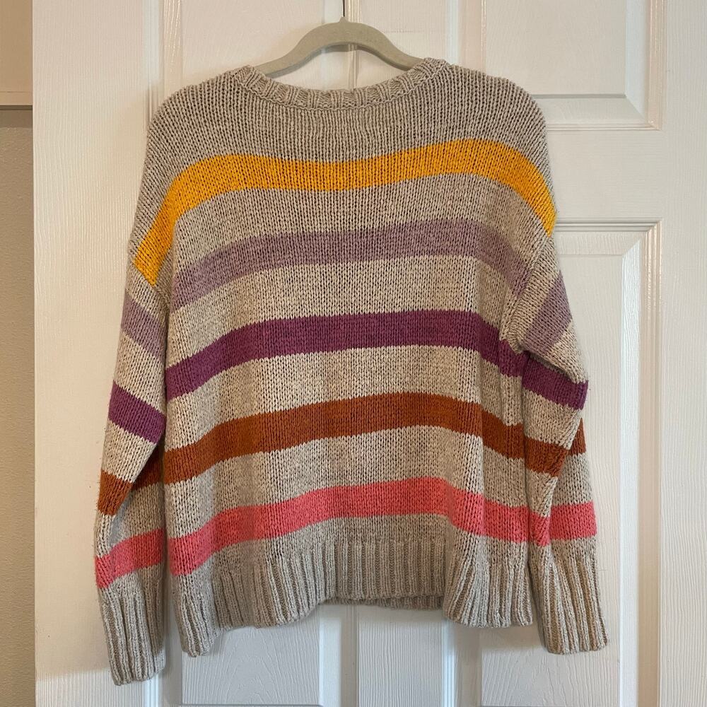 Lou & Grey & LOFT Sweater Womens LARGE Multicolor Chunky Knit Striped Pullover - Picture 2 of 14